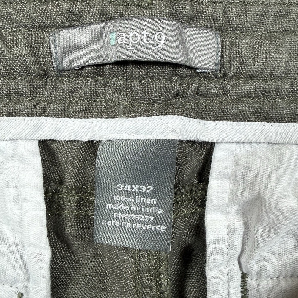 Apt 9 Pants Men's 34x32 Olive Green Straight Wide Leg Linen Baggy Trousers - Picture 3 of 8